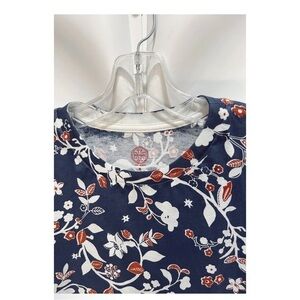 Tory Burch Womens Sz S Blue Floral Print Embroidered Logo Tee T-Shirt Top Blouse